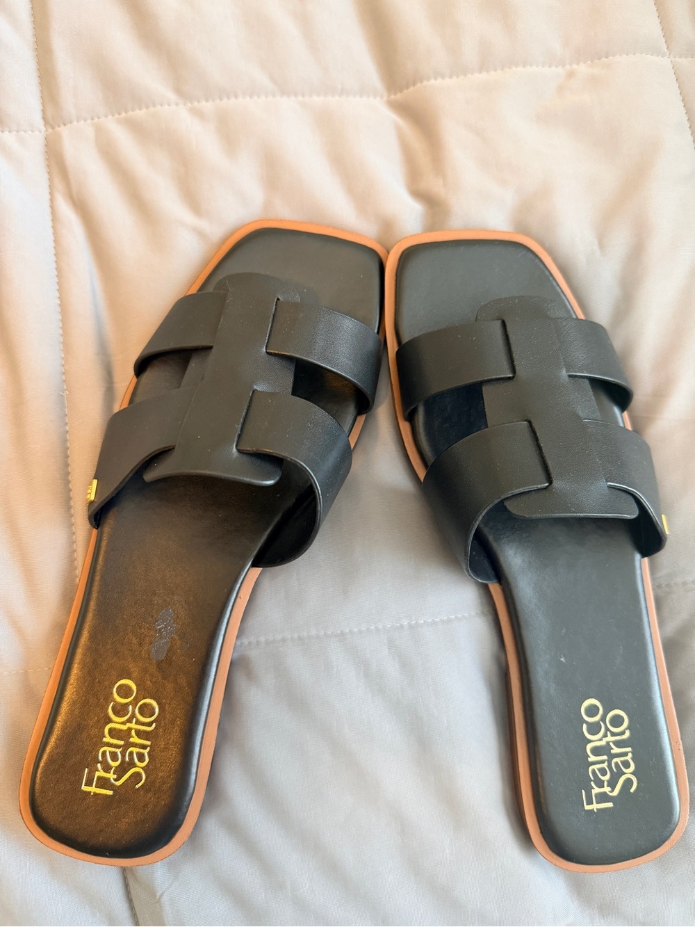 Franco Sarto Maureen Black Leather Slide Sandals Size 8.5